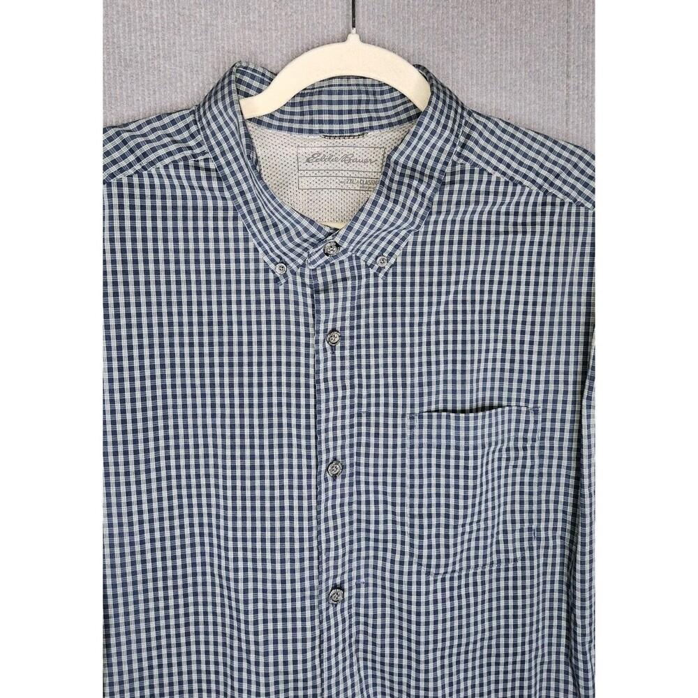 Eddie Bauer Classic Fit Shirt Mens 2XL Blue Check Button Front Long Sleeve